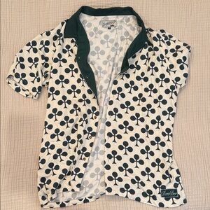 Men's Clover Print Casual Button-Down Shirt - Green and White